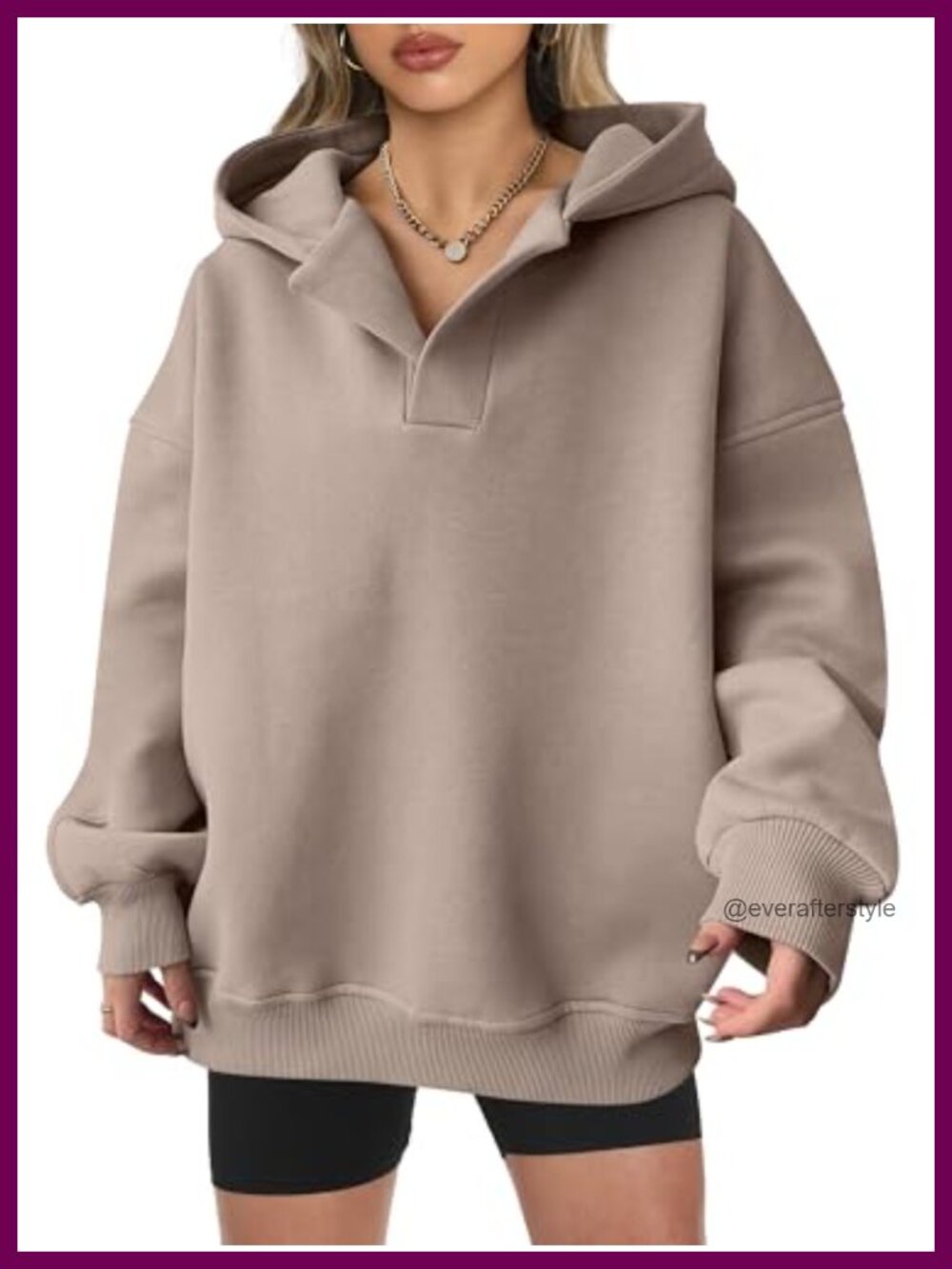 Oversized V Neck Hooded Sweatshirt Long Sleeve Pullover